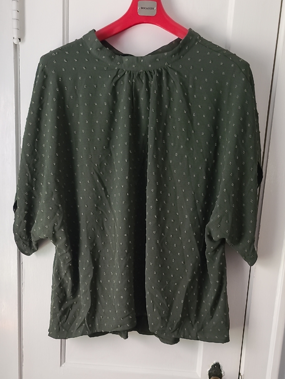 SHEIN Olive Green Textured Dot Blouse